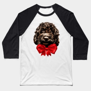 Dog Cute Vintage Puppy Pet with Red Bow Baseball T-Shirt